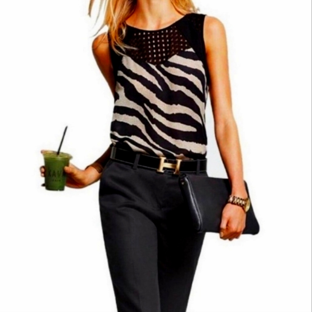CAbi Tovoli Zebra Print Sleeveless Tank Top Cutout 5046 Sz Small